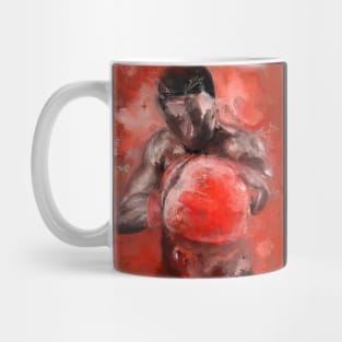 An Expressive Painting of a Boxer with Red Gloves Facing You. Mug